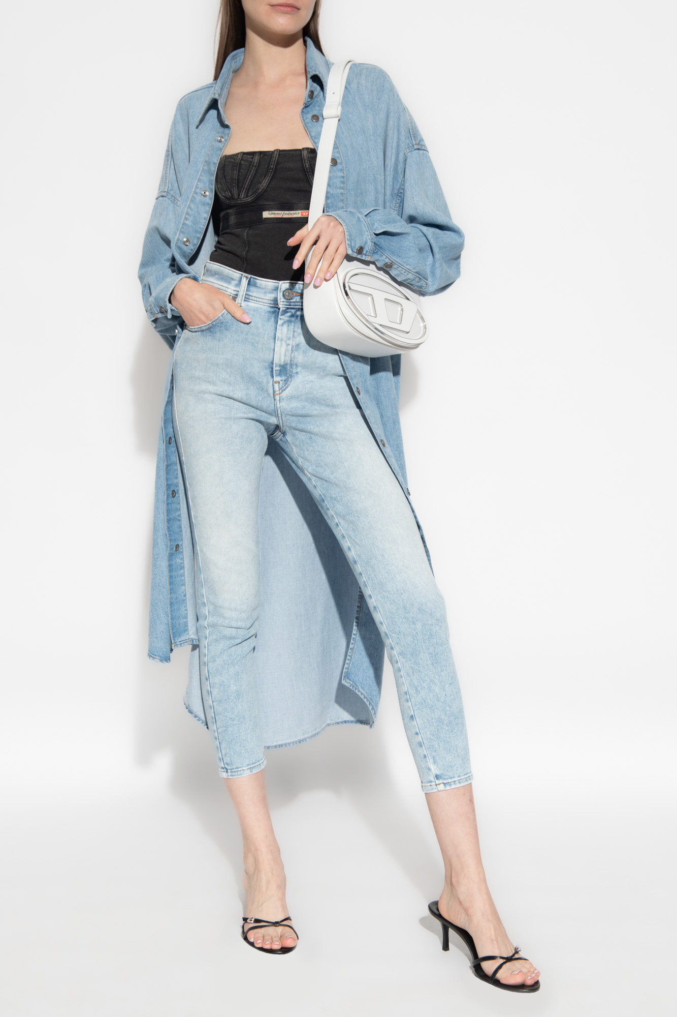 Diesel De-davis-l-s Denim Shirt Dress In Blue