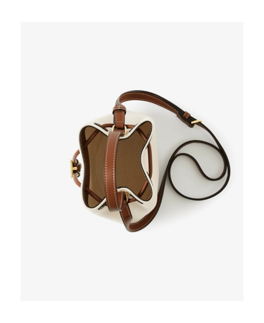 Burberry Mini Drawstring Canvas Bucket Bag In Nude