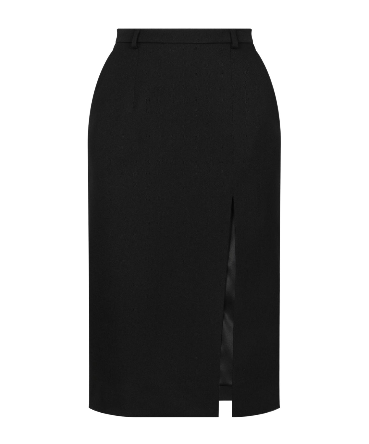 Dolce & Gabbana Calf-length Wool Gabardine Skirt With Slit In Black