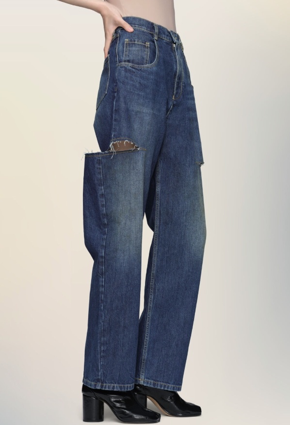 Maison Margiela High-waisted Blue Denim Jeans With Cut-out Details In Blue