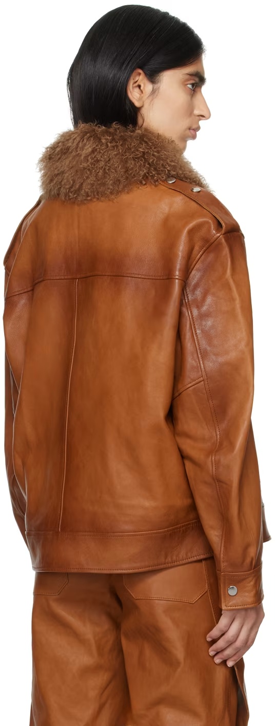 Blumarine Detachable Collar Leather Jacket In Brown