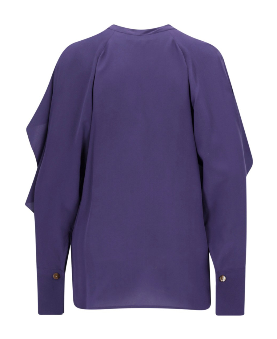 Shop Victoria Beckham V-neck Ruffled Silk Blouse In Blue