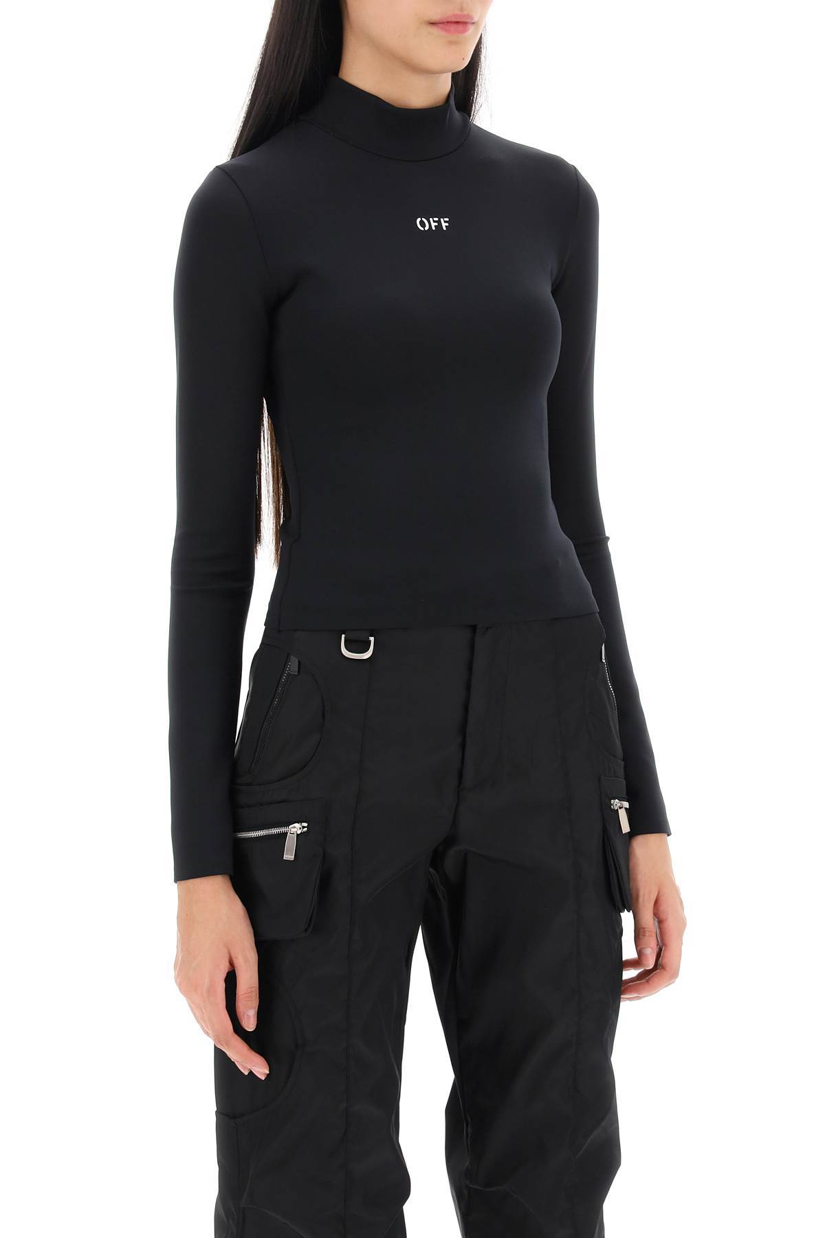 Off-white Logo Printed High Neck Top In Black