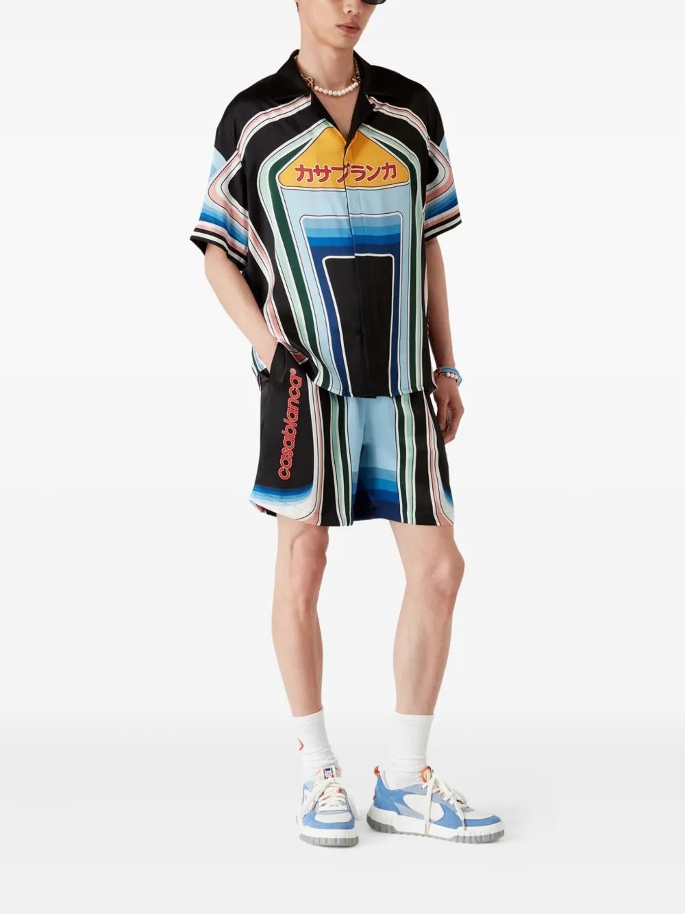 Casablanca Graphic Mountain Straight-leg Logo-print Silk-twill Drawstring Shorts In Black