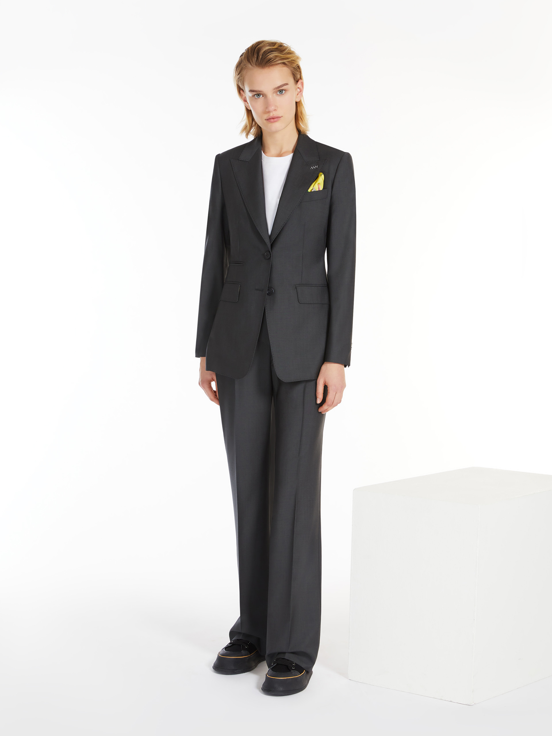 Max Mara Wool Single-breasted Suit Coat In Gray