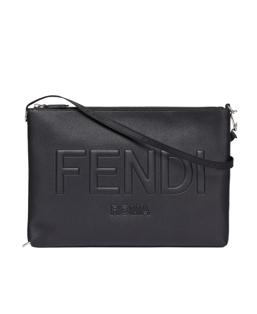 Fendi Embossed-logo Clutch Bag In Black
