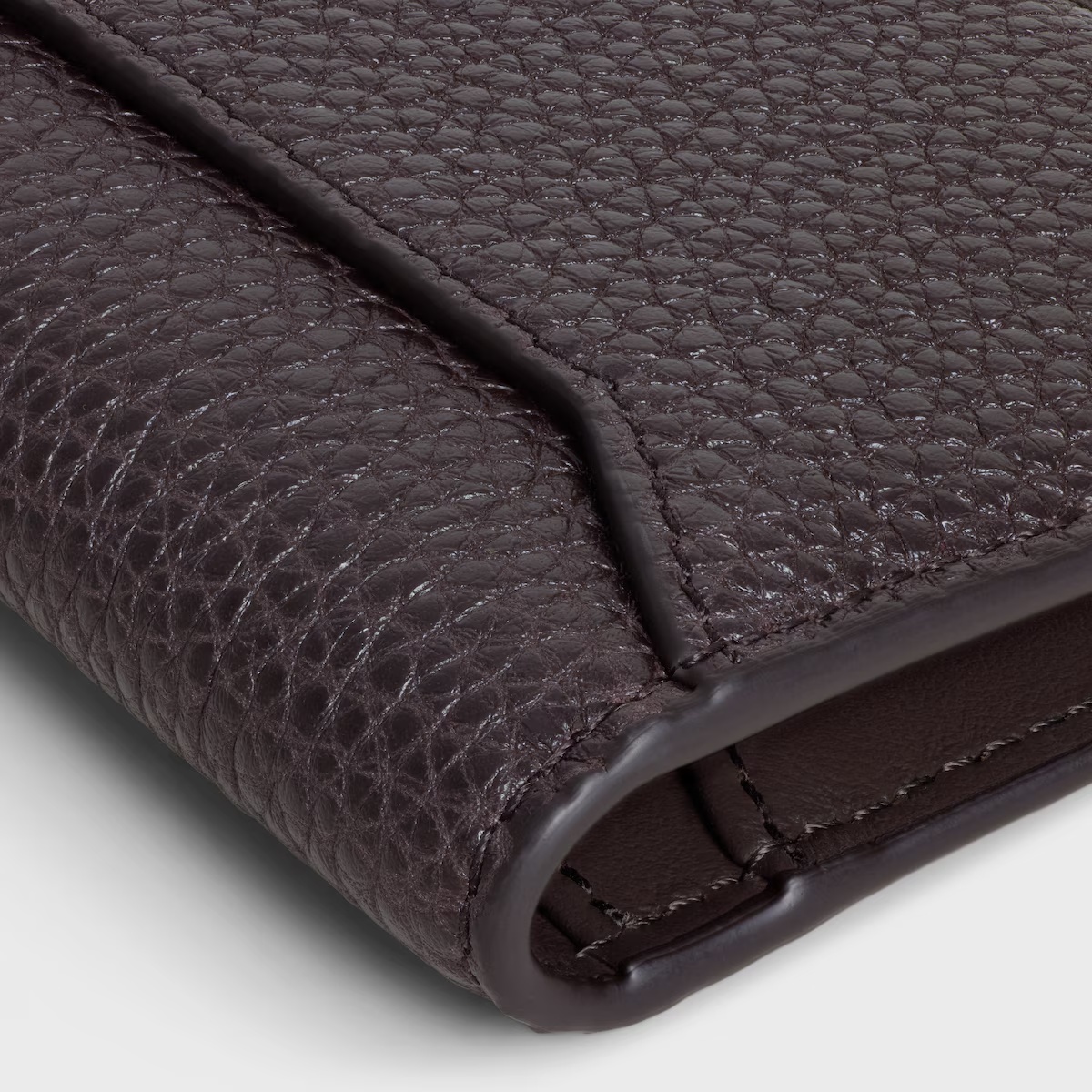 Celine Vertical Card Holder In Grained Calfskin In Gray