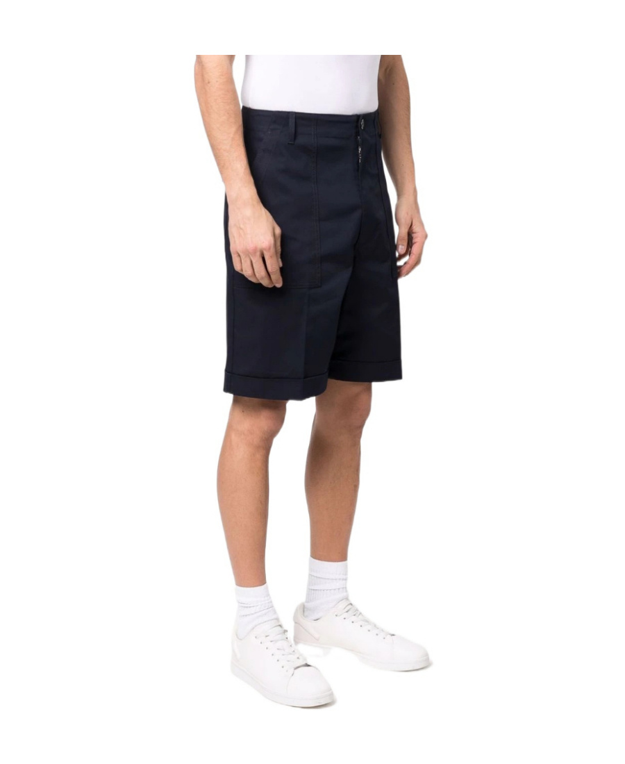 Moncler Pressed-crease Cotton Shorts In Blue