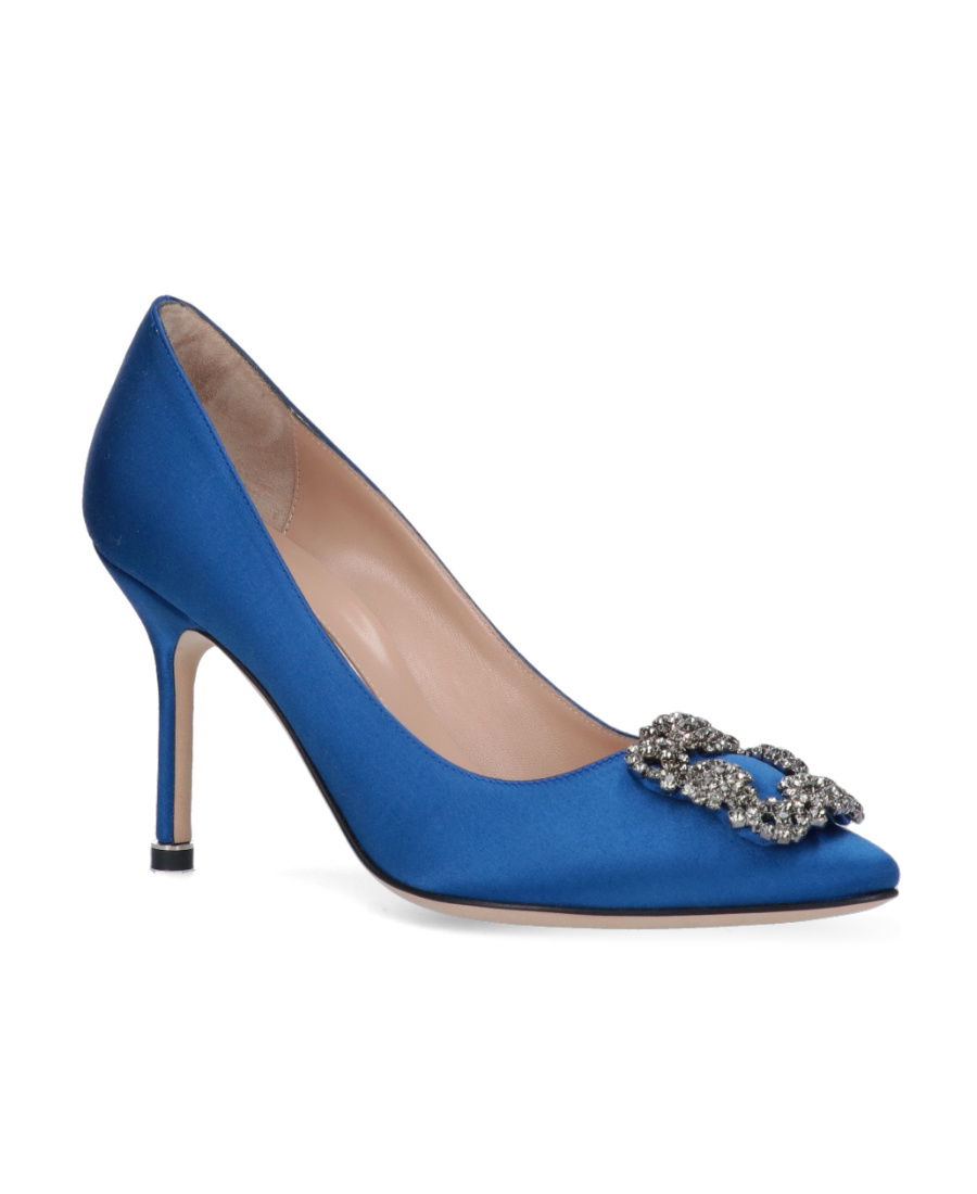 Manolo Blahnik Pointed-toe Mid-height Stiletto Pumps With Decorative Embellishment In Blue