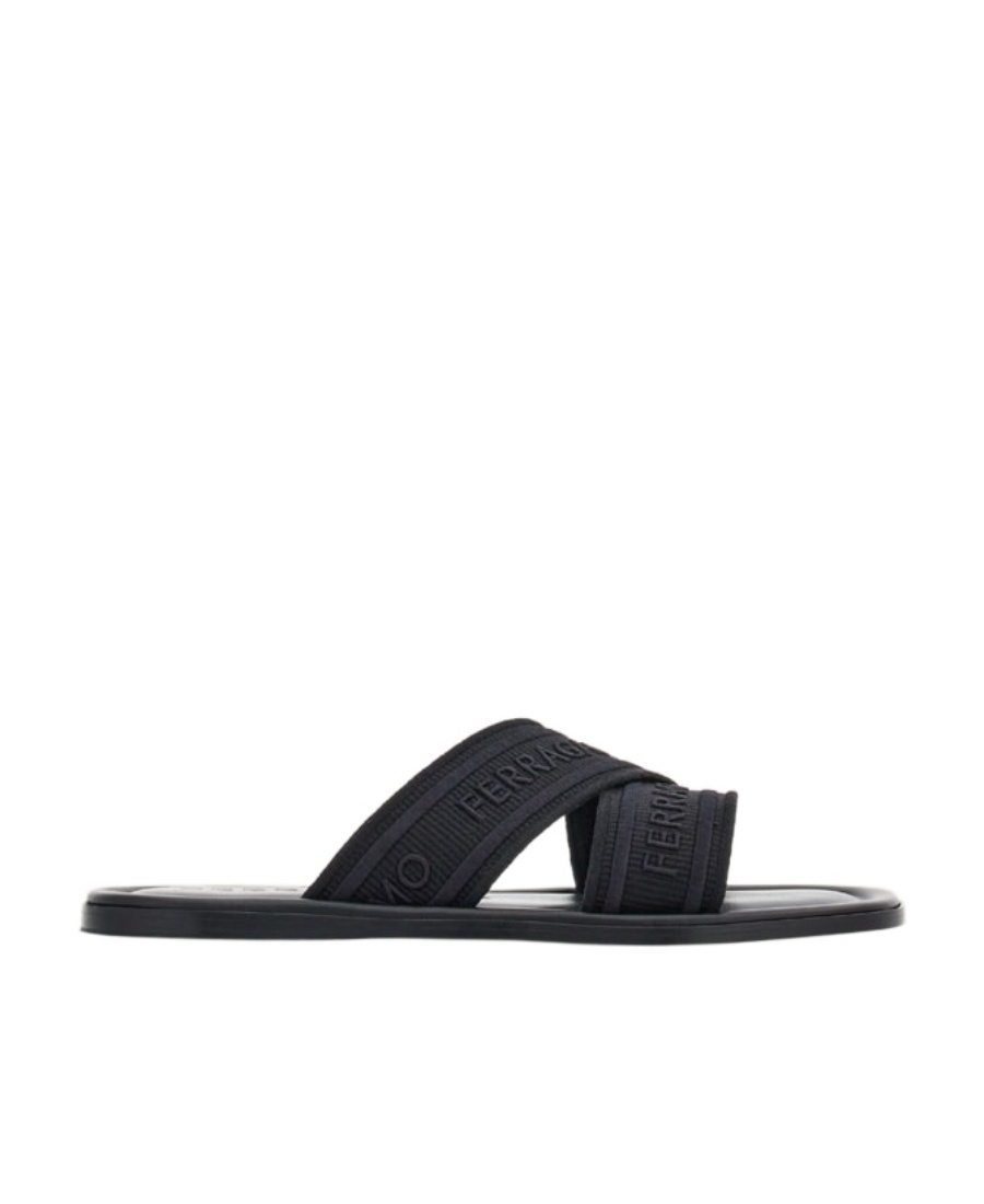 Ferragamo Logo-print Slip-on Style Slides In Black