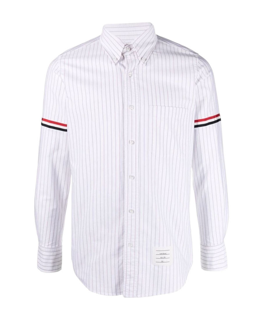Thom Browne Grosgrain-band Striped Oxford Shirt In Gray