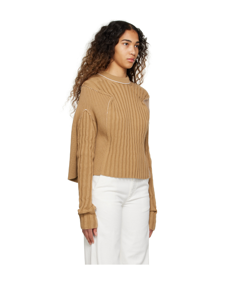 Shop Mm6 Maison Margiela Rib Knitted Sweater In Nude