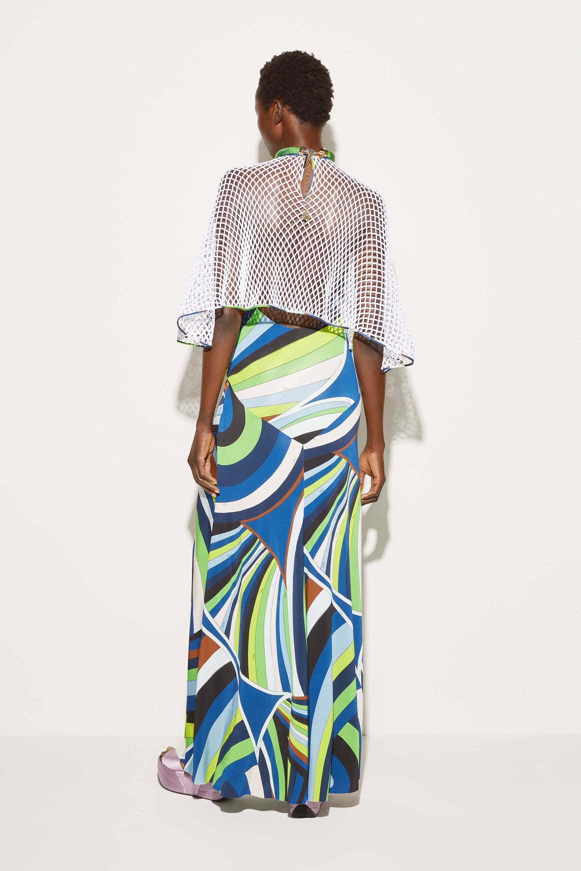 Pucci Round Collar Hollowed-out Cloak In White