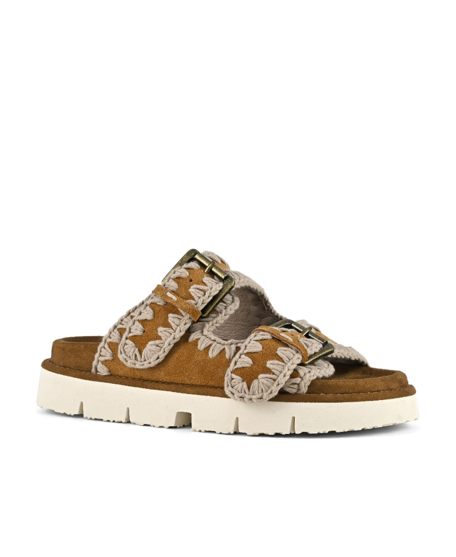 MOU WHIPSTITCH-TRIM SUEDE SLIDES