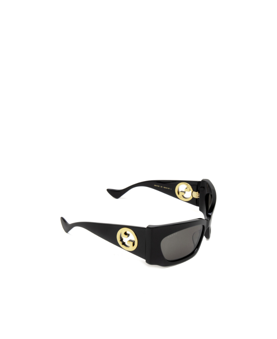 Gucci Curved Rectangular Sunglasses With Dark Tinted Lenses In Black