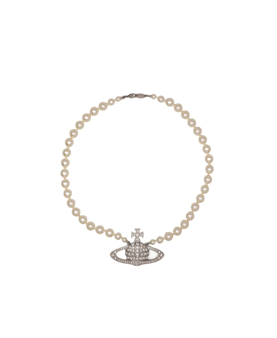 Vivienne Westwood Row-pearl Orb-charm Necklace In Yellow