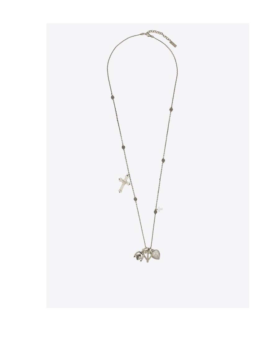Saint Laurent Multi-charm Necklace In Gray