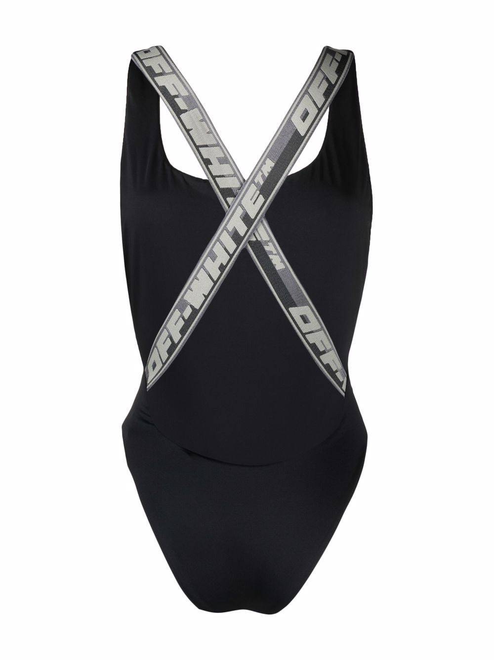 Off-white Logo Strap Swimsuit In Black