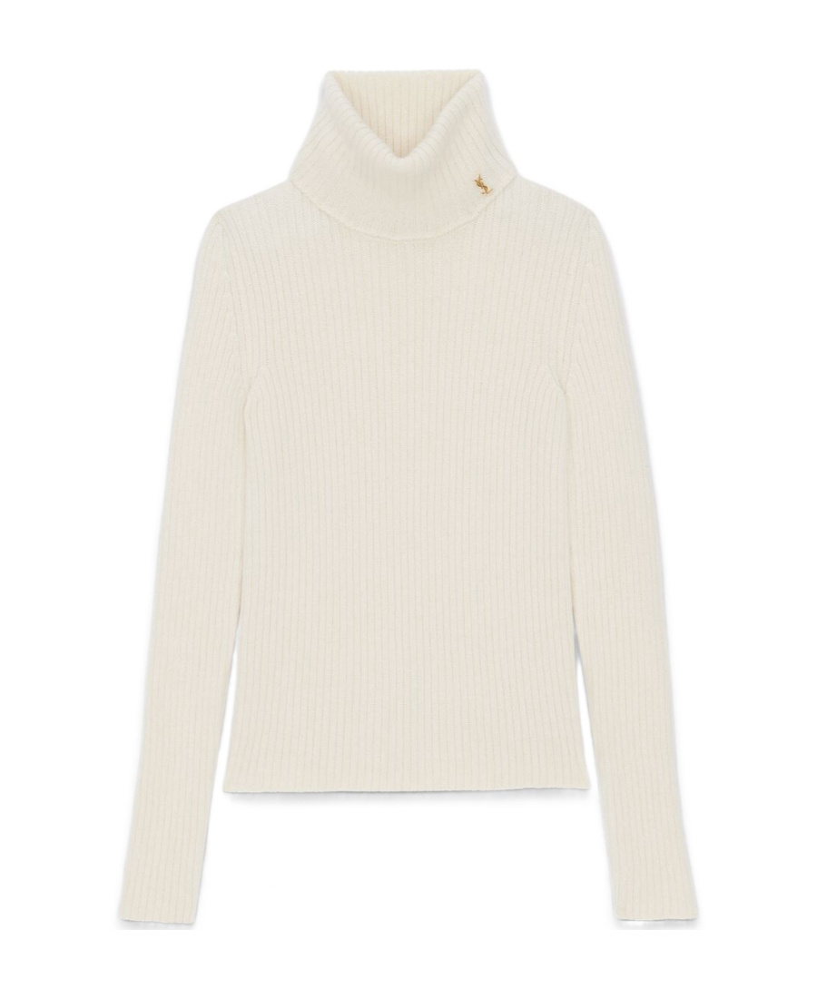 Saint Laurent Ribbed-knit Roll-neck Jumper In White