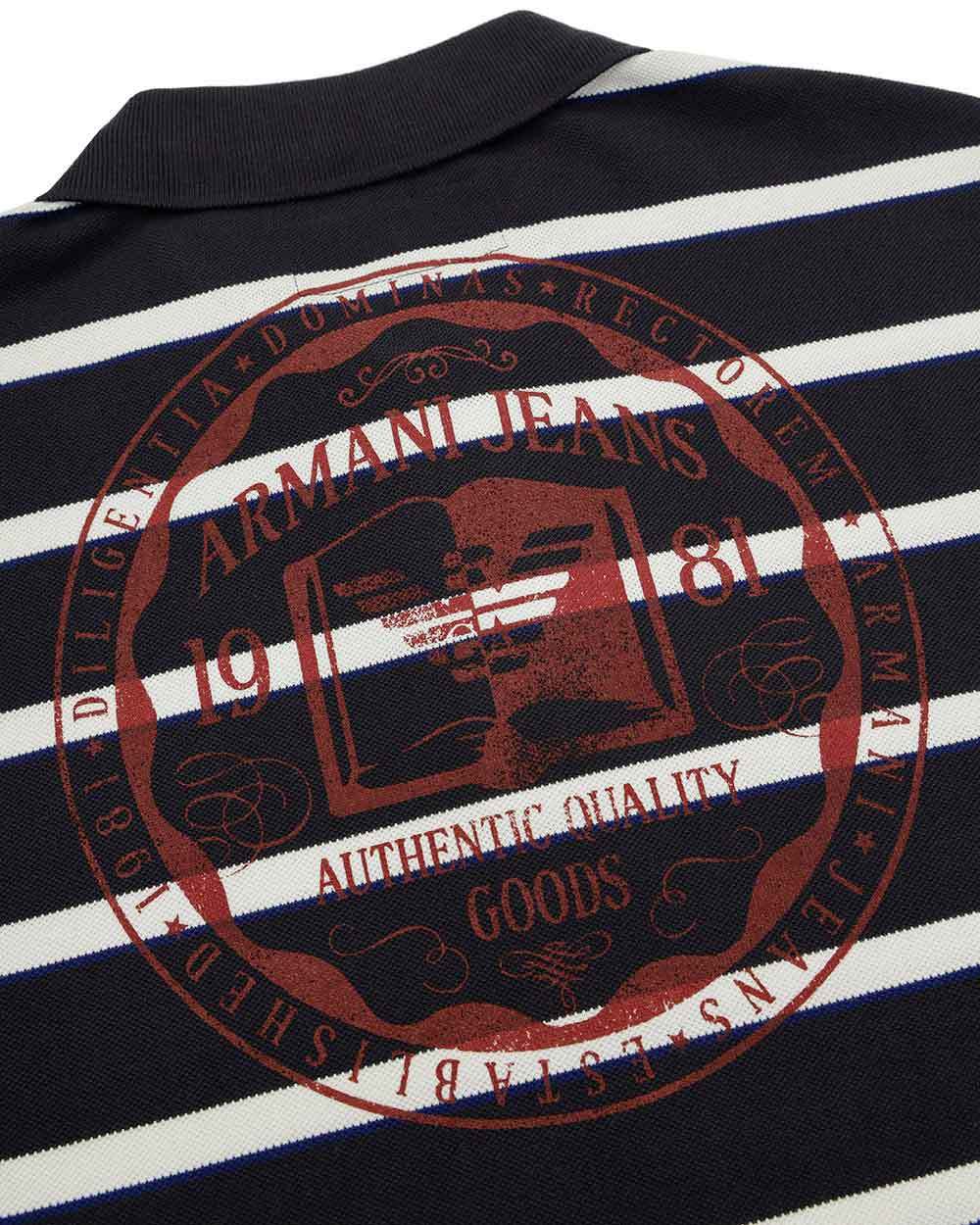 Armani Jeans Logo Striped Polo Shirt In Black