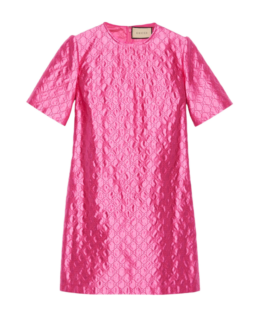 Gucci Gg-embroidered Monogram Shift Dress In Pink