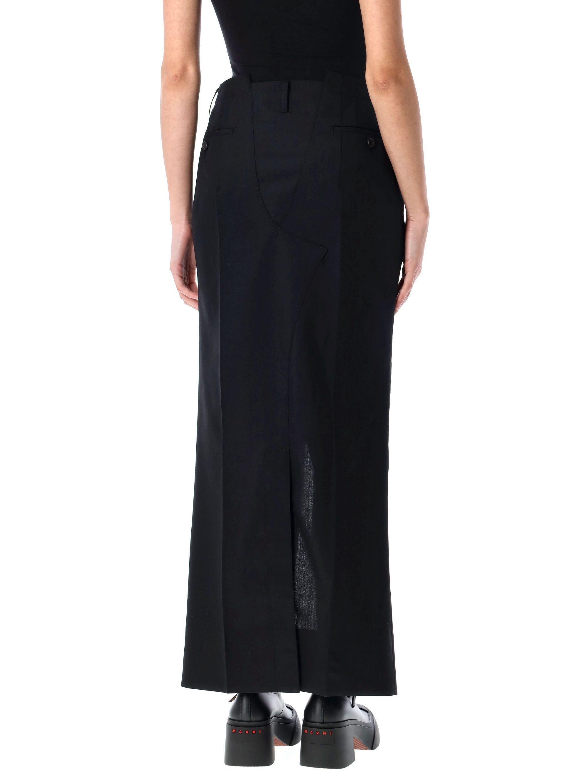 Junya Watanabe Long Skirt With Back Slit And Pleated Detail In Black