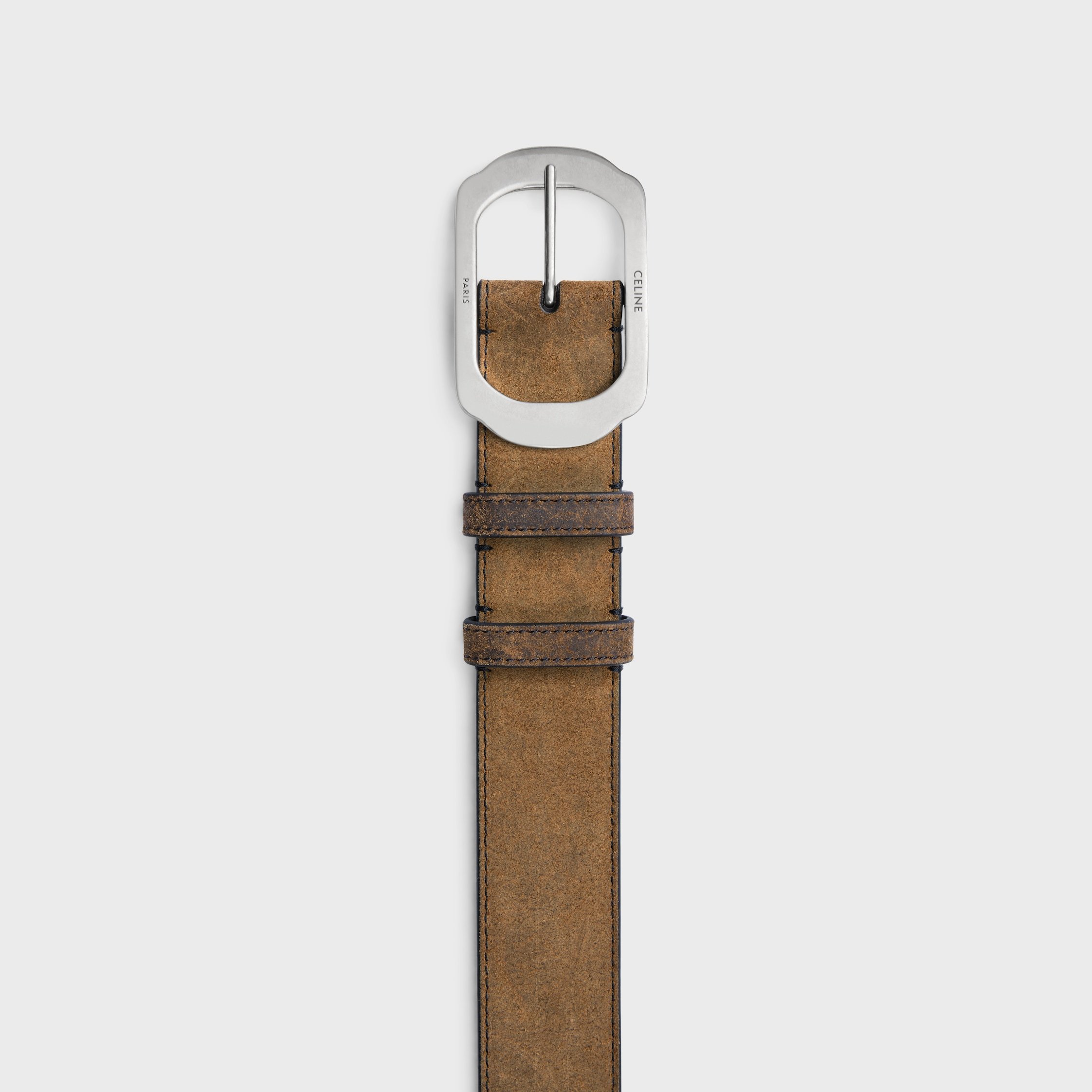 Celine Bc-21 35mm Belt In Suede Calfskin With Waxed Effect In Black