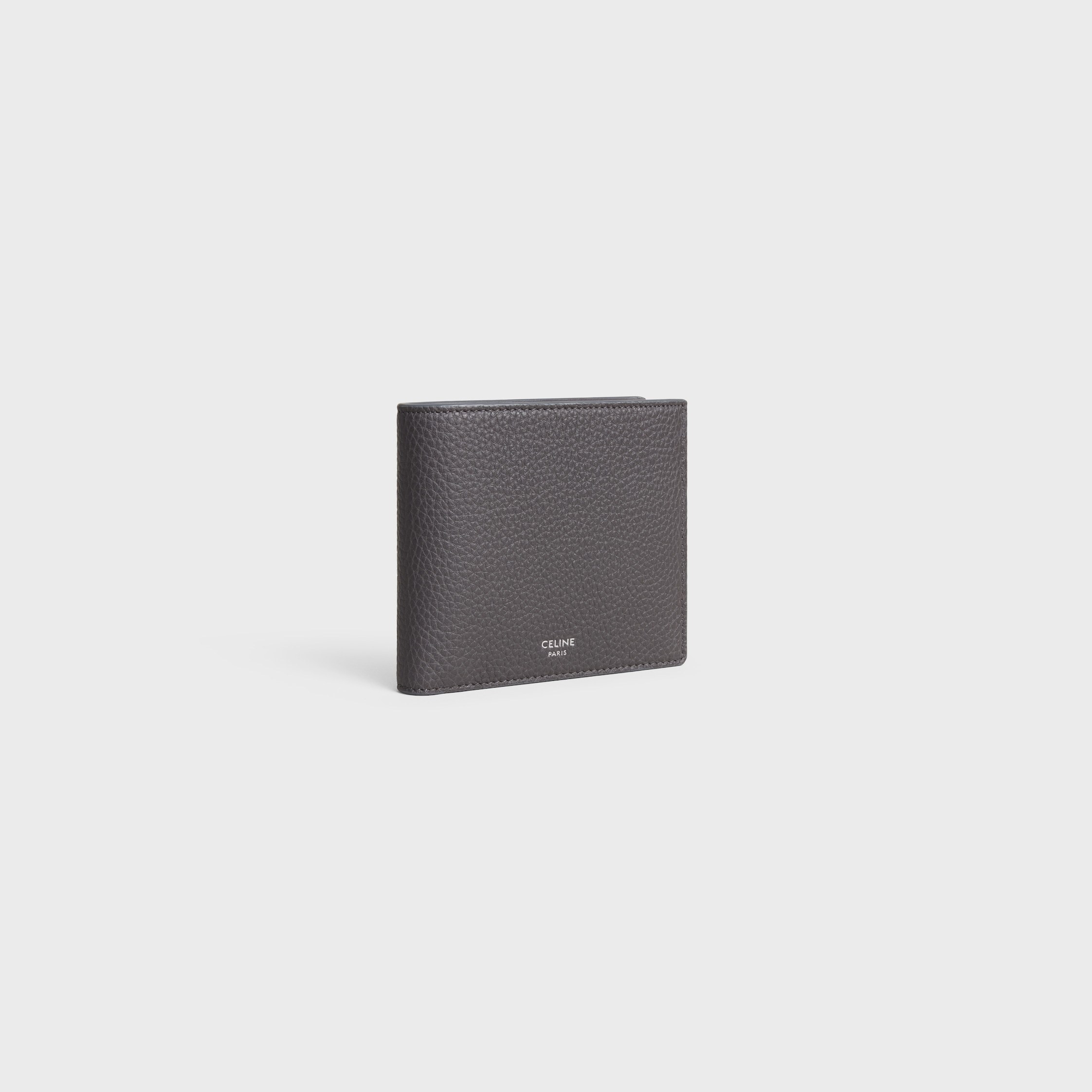 Celine Bi-fold Wallet In Grained Calfskin In Gray