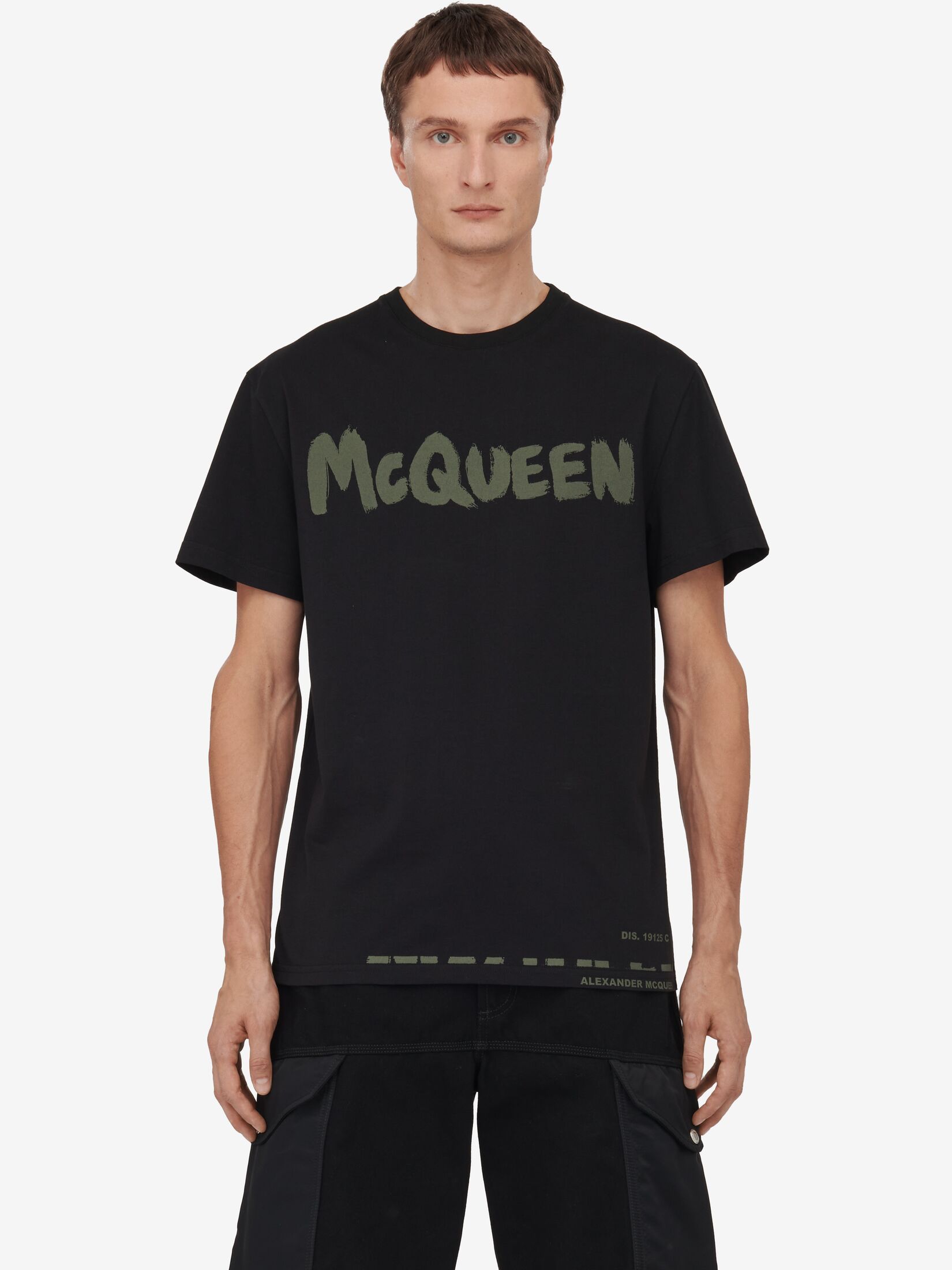 Alexander Mcqueen Men`s Mcqueen Graffiti T-shirt In Black/khaki In Black