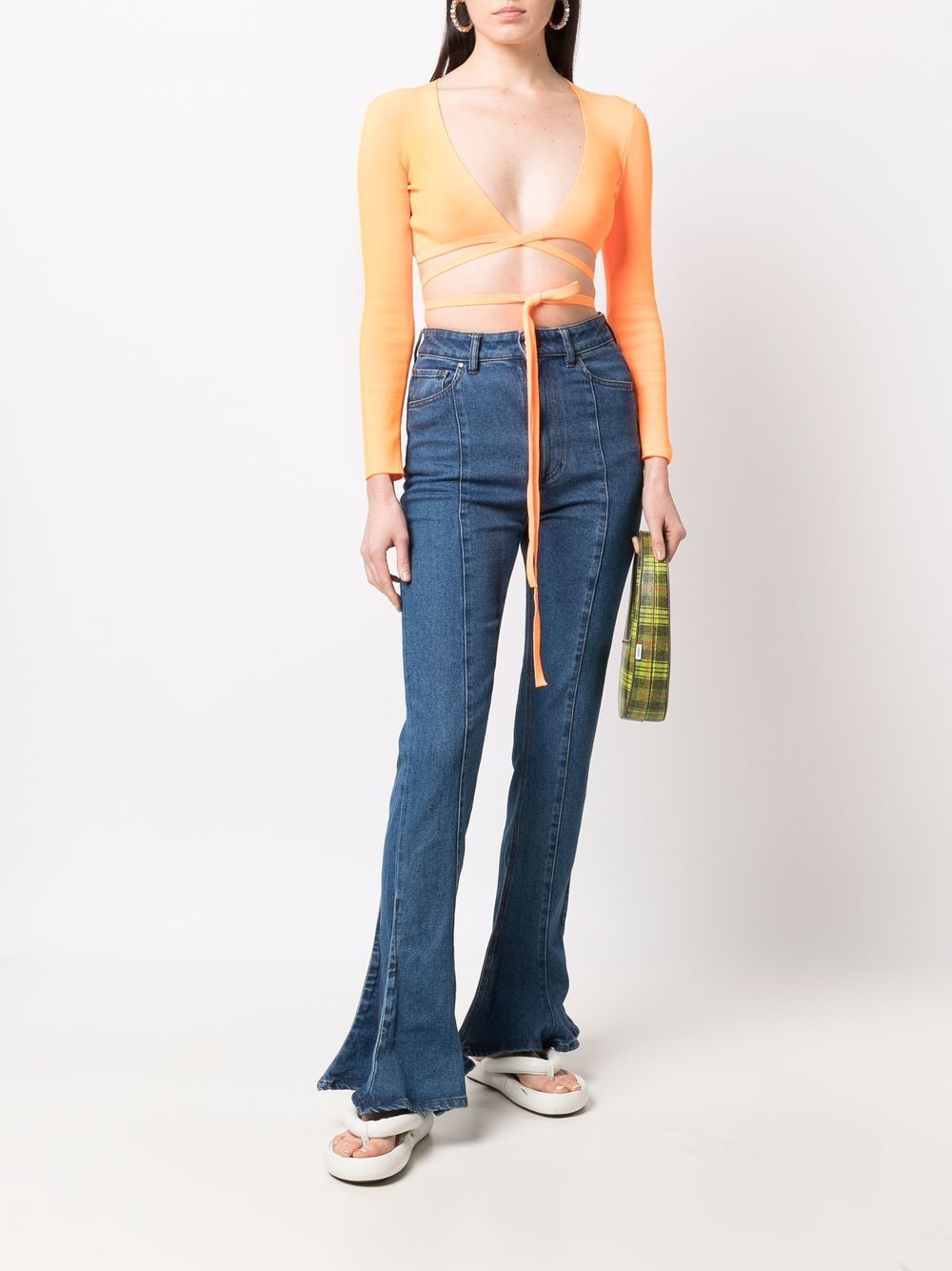 Msgm Wrap Knitted Crop Top In Orange