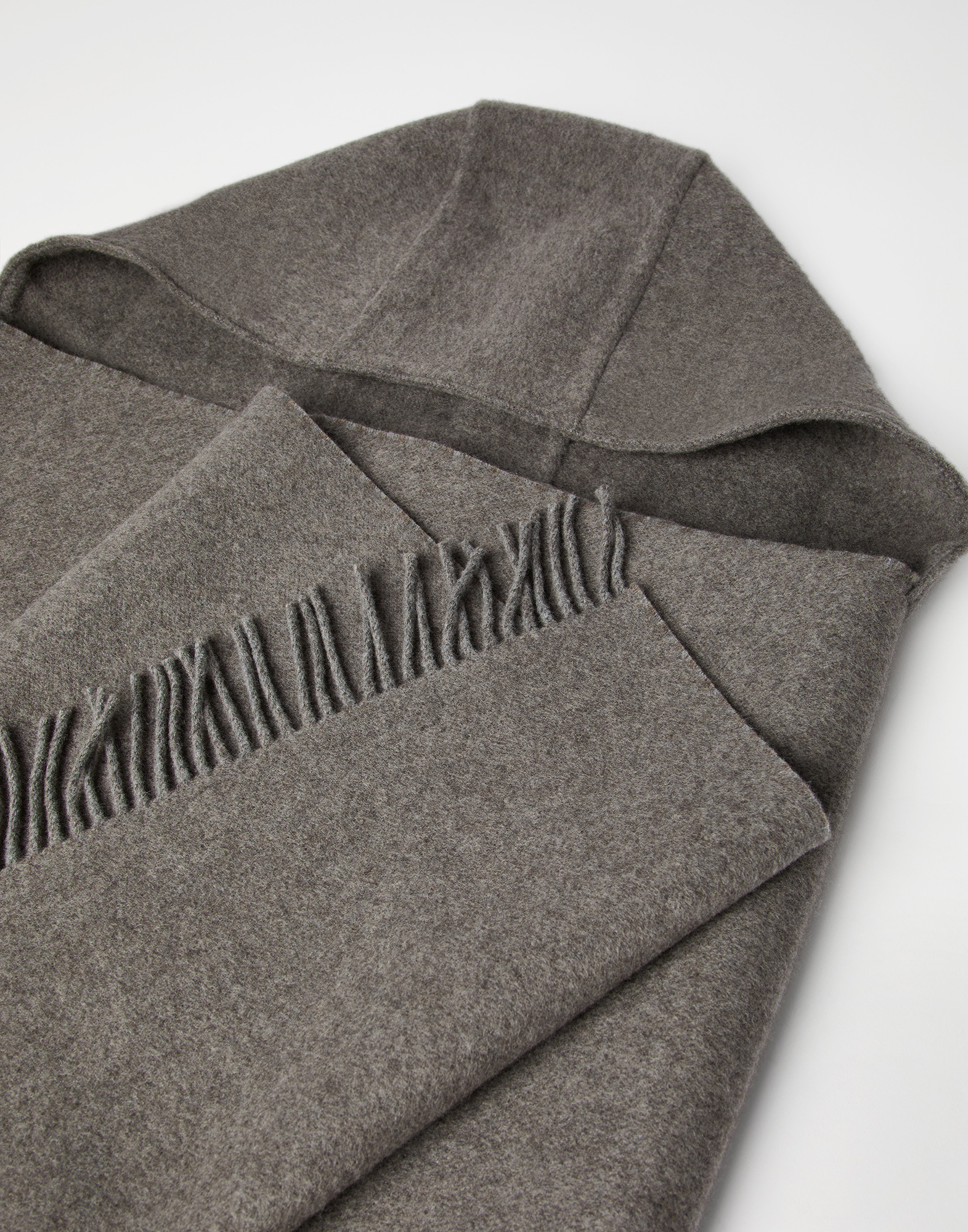 Brunello Cucinelli Hooded Fringed Poncho In Gray