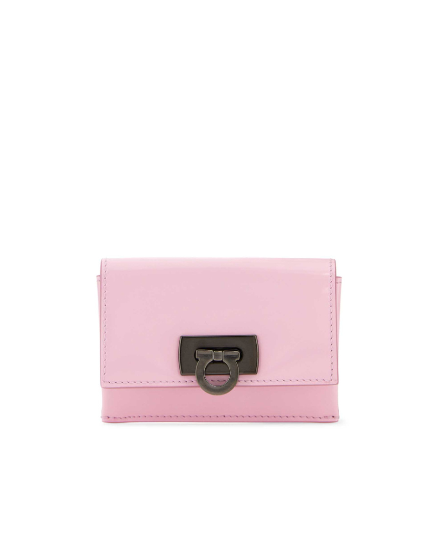 Ferragamo Salvatore Gancini Clasp Credit Card Holder In Pink