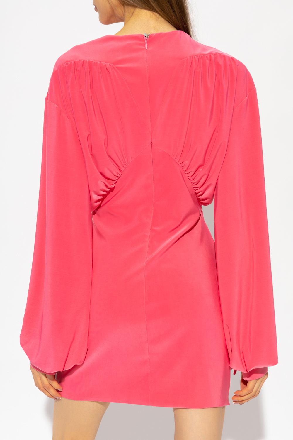 Shop Attico The  Ruched Long-sleeved Mini Dress In Orange
