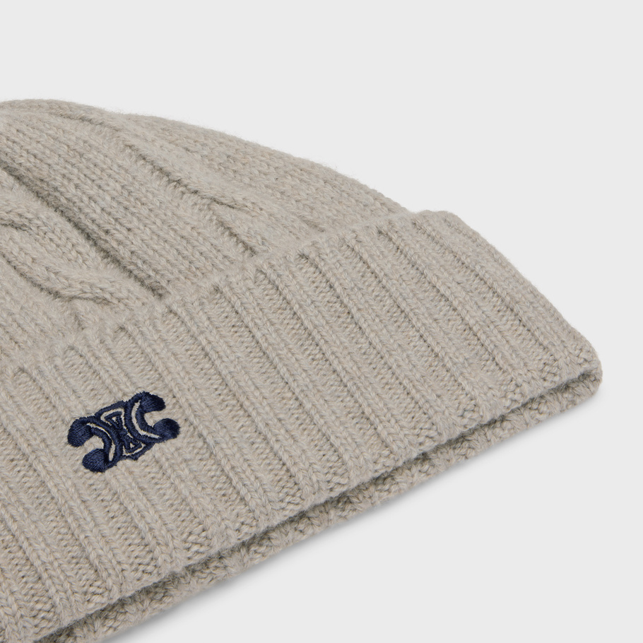 Celine Triomphe Cashmere Coarse Knitted Hat In Gray