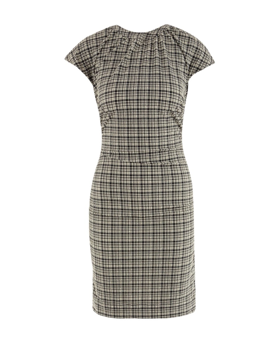 Ganni Plaid Open Back Stretch Seersucker Minidress In Gray