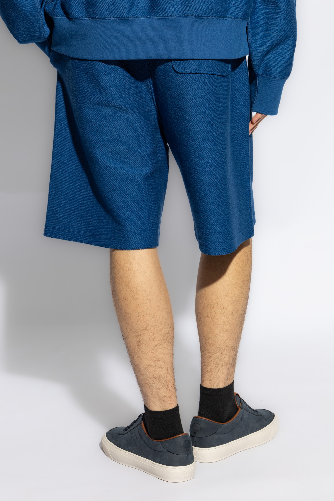 Moncler Drawstring Knee High Shorts In Blue