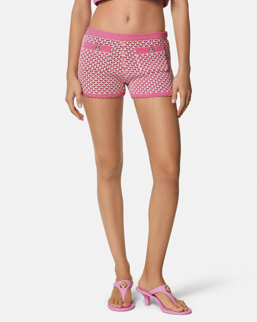 Versace 2-pocket Crochet Knit Compact Cotton Shorts