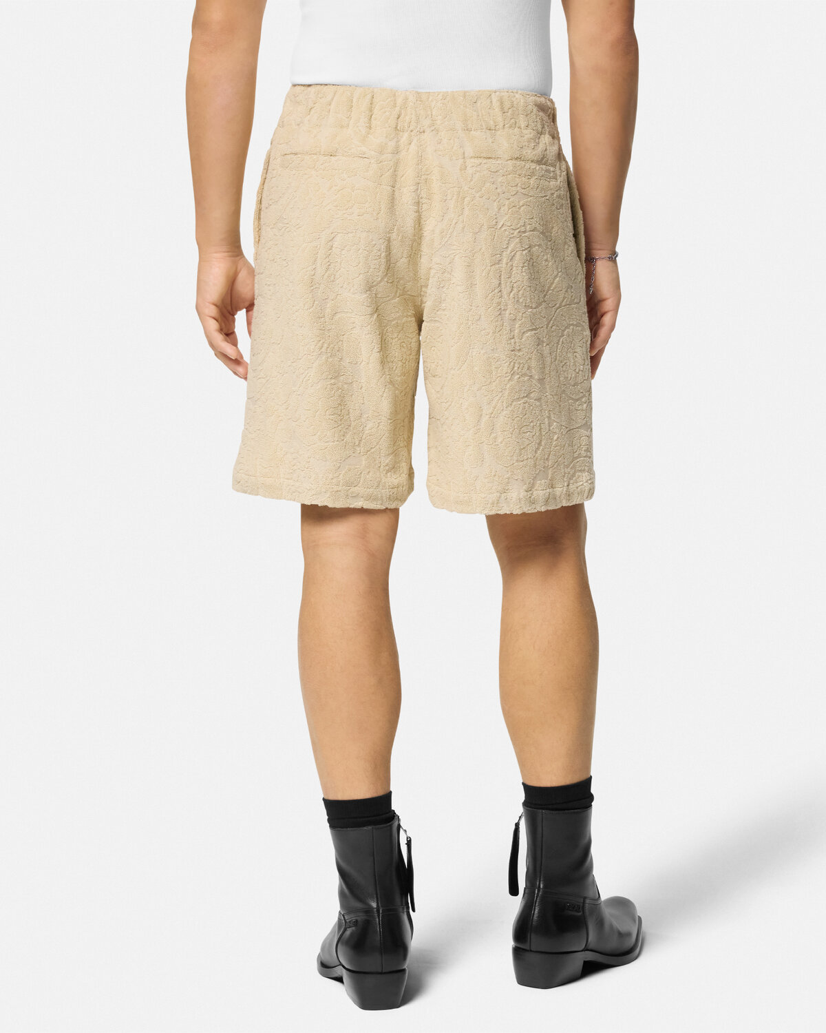 Versace Barocco-pattern Bermusa Shorts In Nude