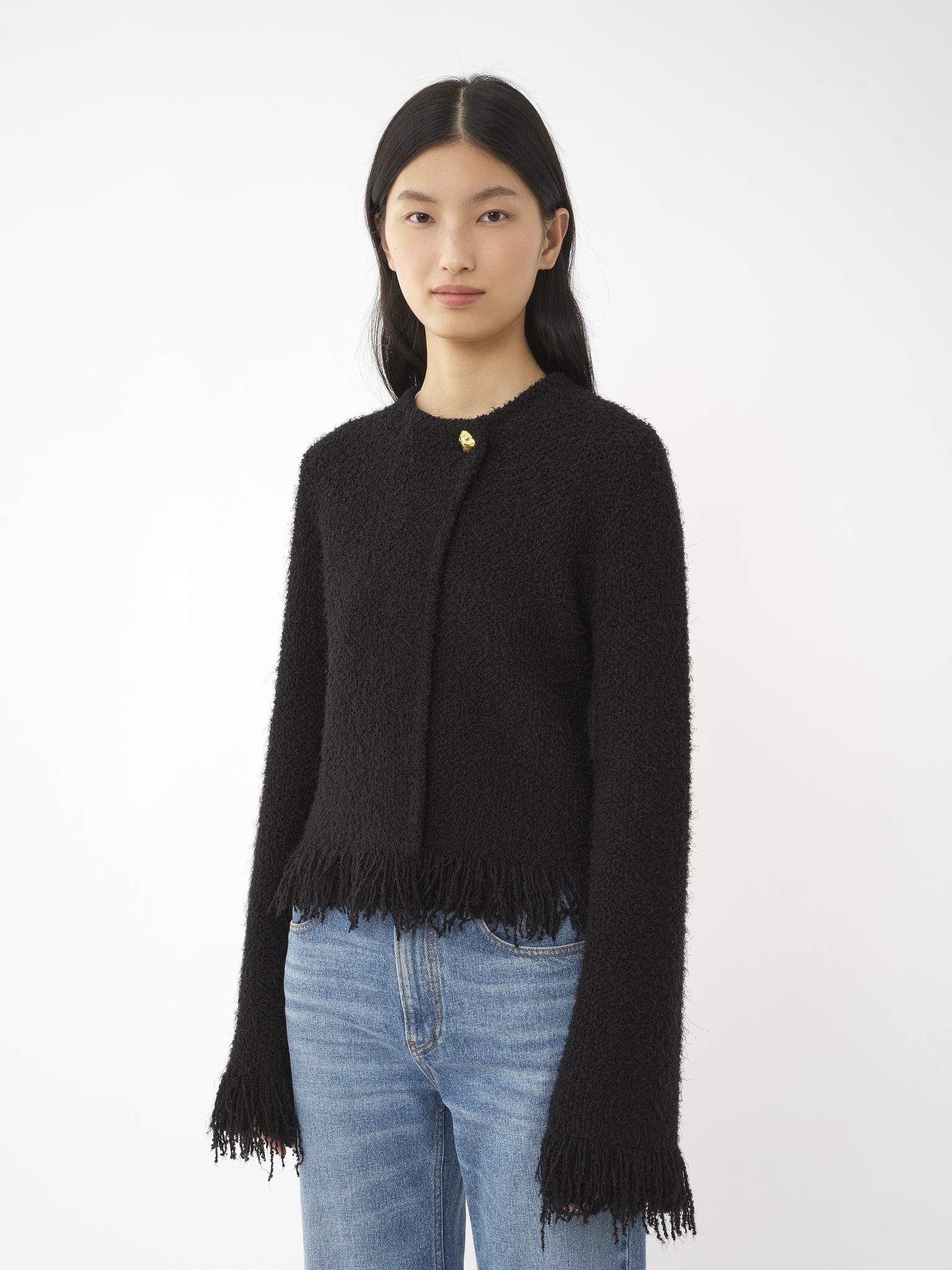Chloé Veste Courte Ajustée Sans Col Femme Noir Taille L 50% Laine, 36% Soie, 8% Cachemire, 5% Polyamide, 1 In Black