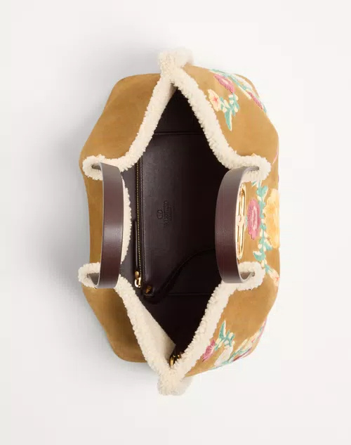 Valentino Medium Embroidered Shoulder Bag In Brown