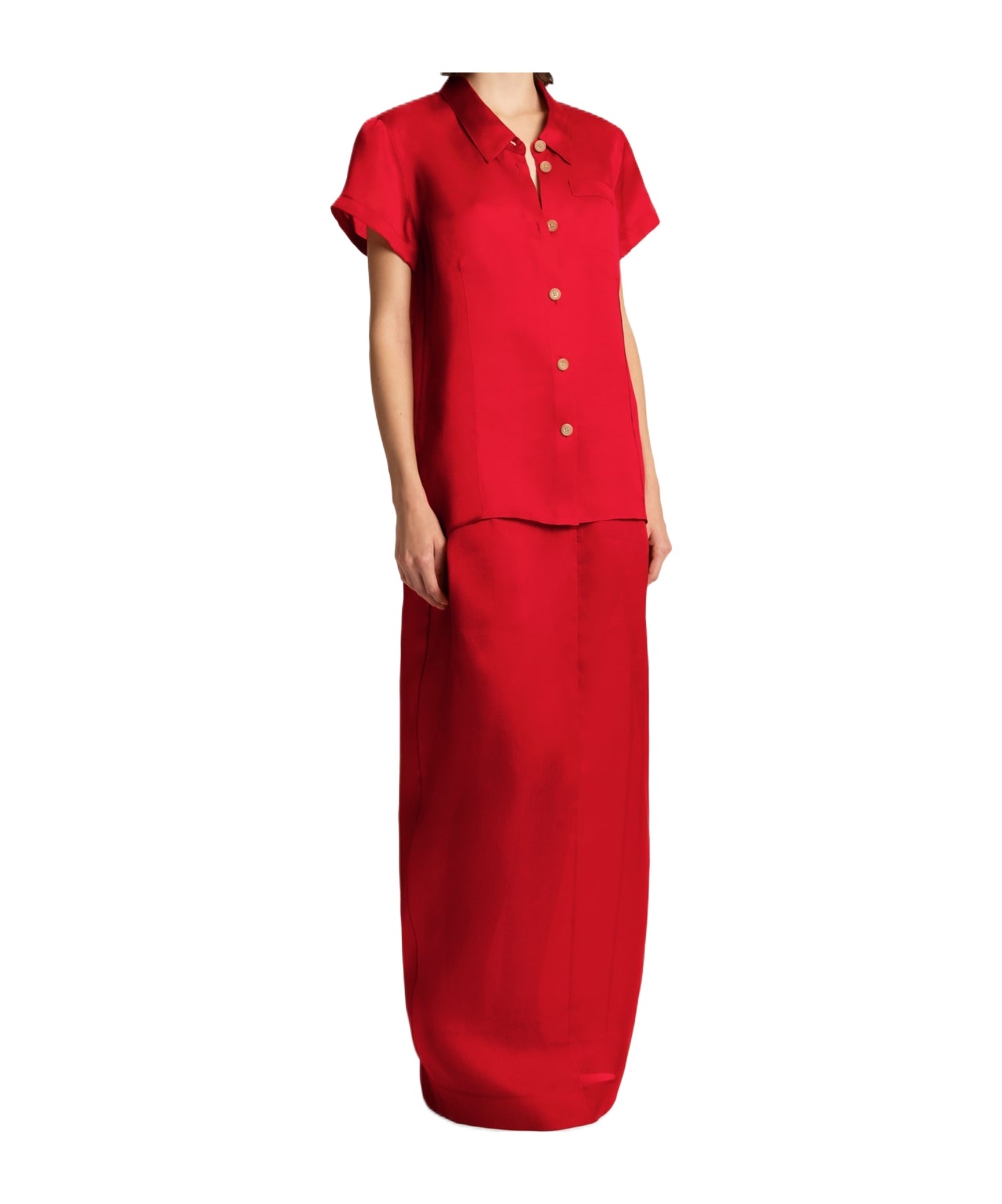 Khaite Lucian Pleated Silk Organza Maxi Skirt In Red