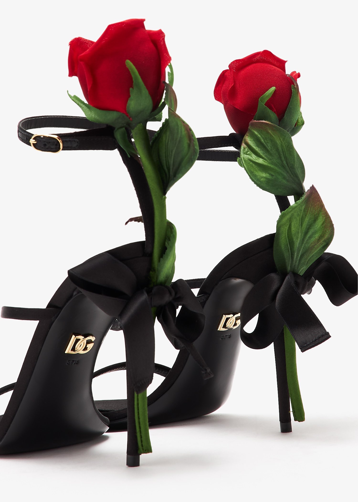 Dolce & Gabbana Keira 105 Satin Sandals With Rose Applique In Black