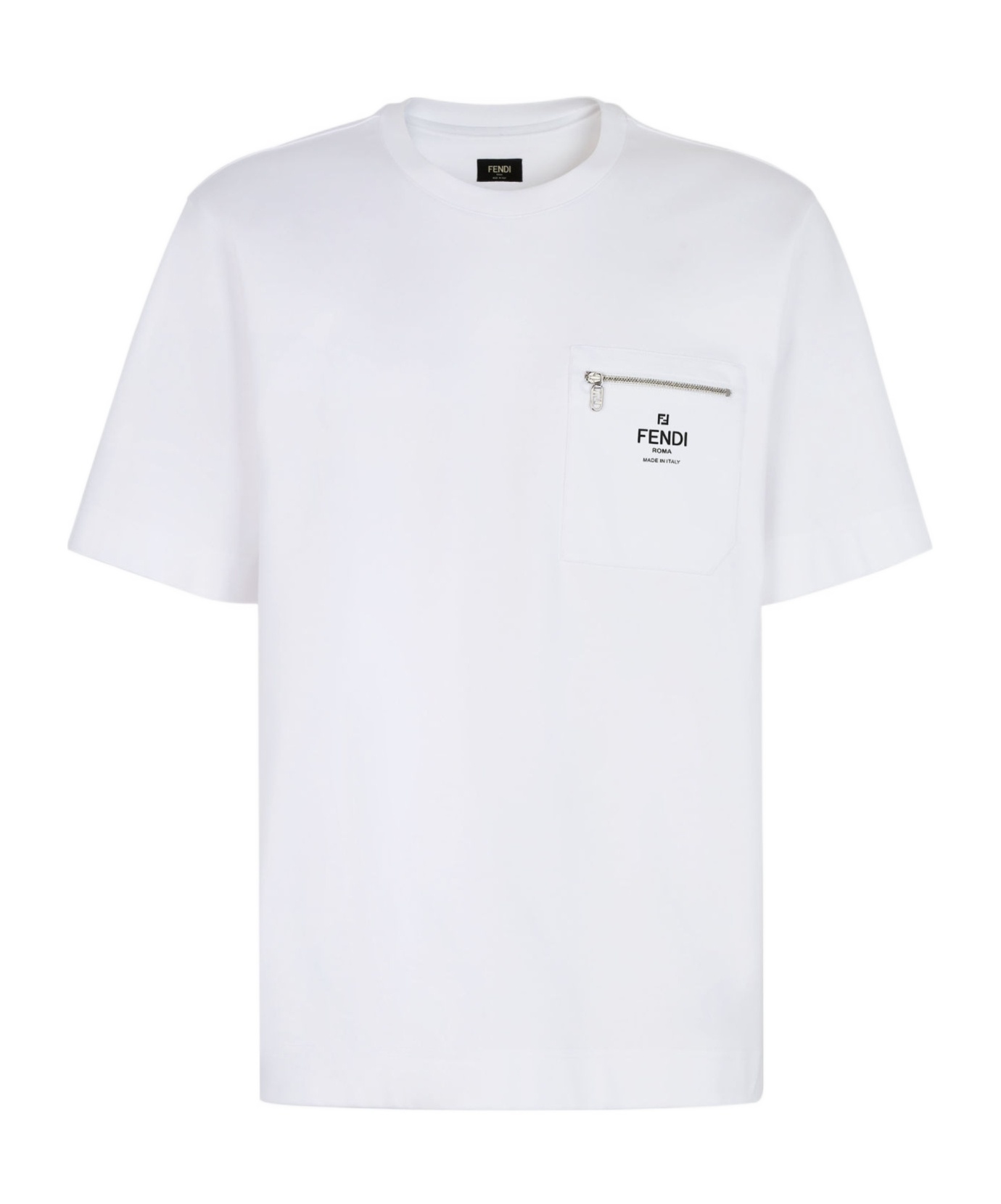 Fendi Men White Crewneck T-shirt With Log Print On The Front In Cotton Man In White