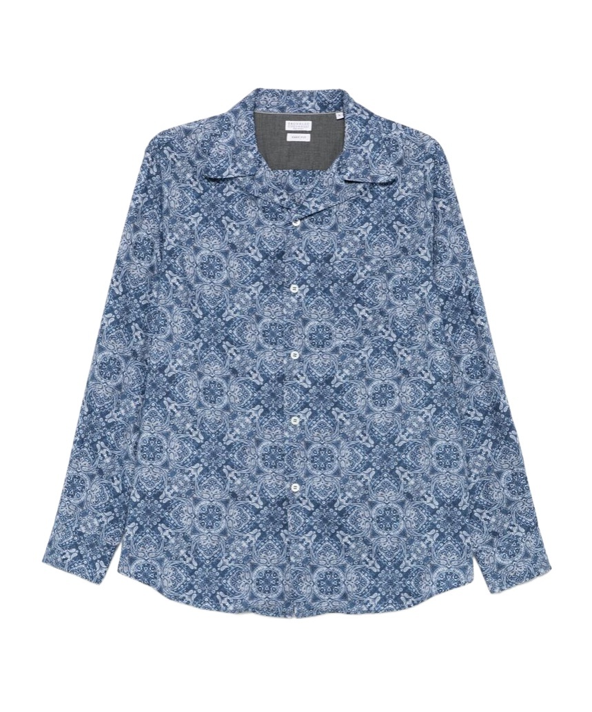 Brunello Cucinelli Intricate Paisley Print Cotton Shirt In Blue