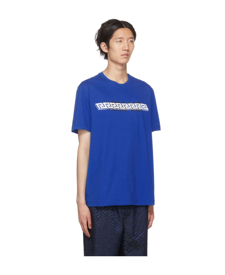 Versace La Greca Print T-shirt In Blue