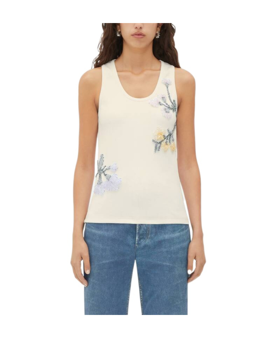 Shop Bottega Veneta Floral Motif Embroidered Tank Top In Multicolor