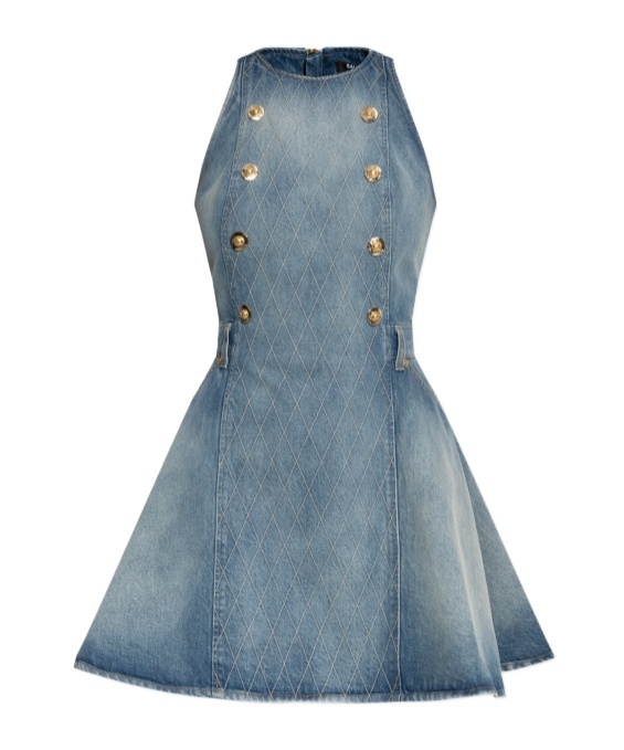 Balmain Button-embellished Denim Dress In Blue