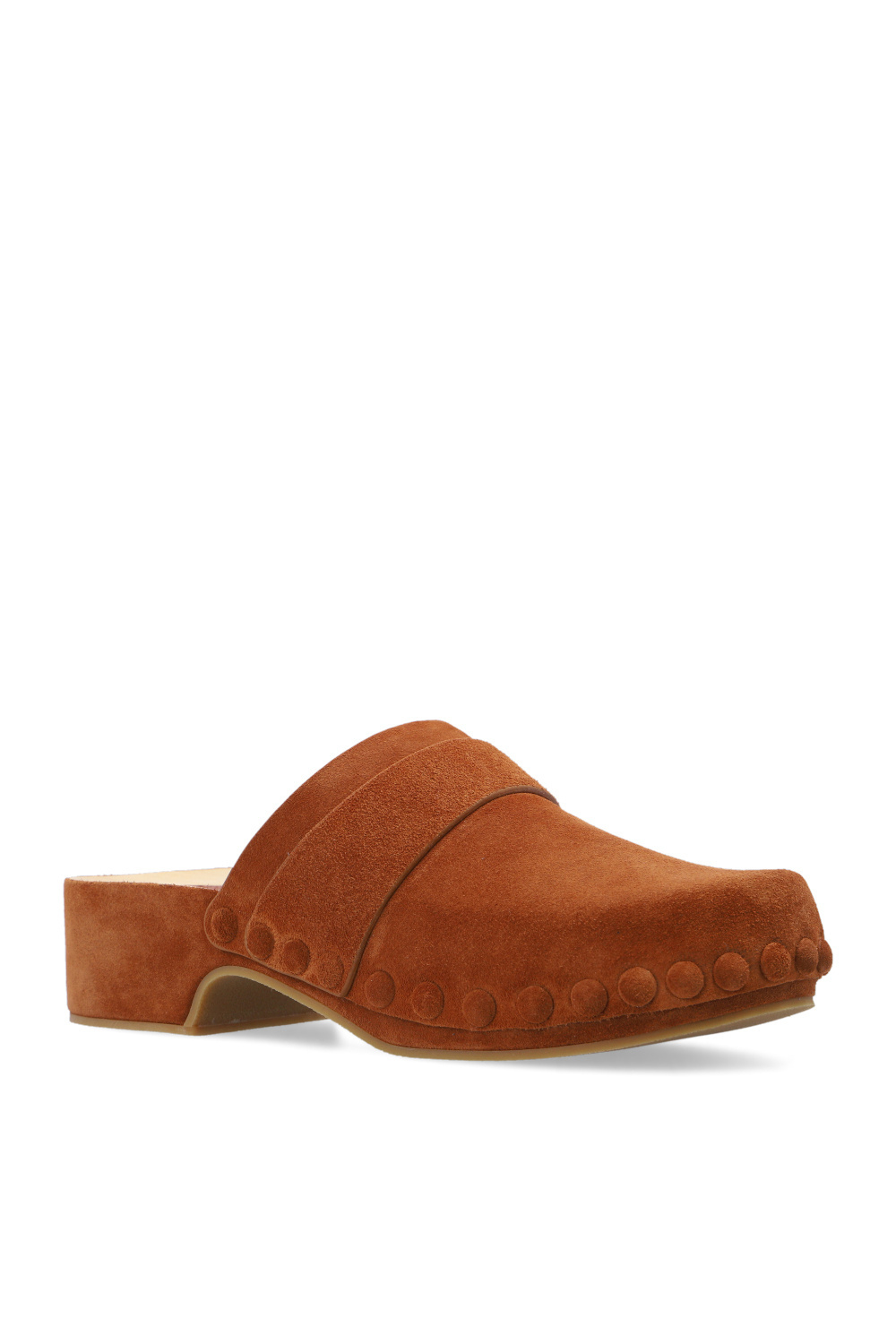 Chloé Suede Block Heel Clogs With Studded Detailing In Brown