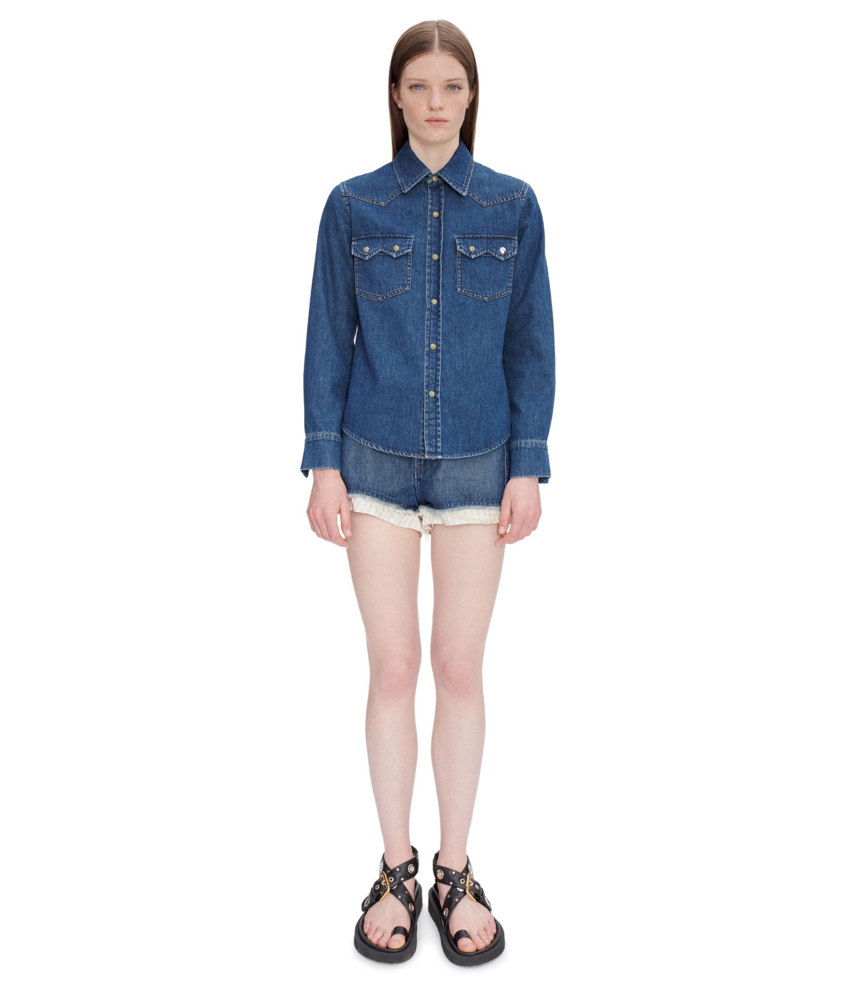 Shop Apc Sculpted-buttons Denim Shirt In Blue