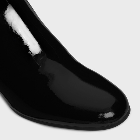 Celine Women Patent Leather Boots With Engraved Triomphe Logo In Black